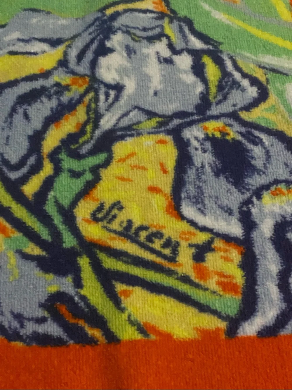 Vintage 1990 Hilasal Van Gogh Iris Design Art Beach Towel 31” x 56” Bold Orange